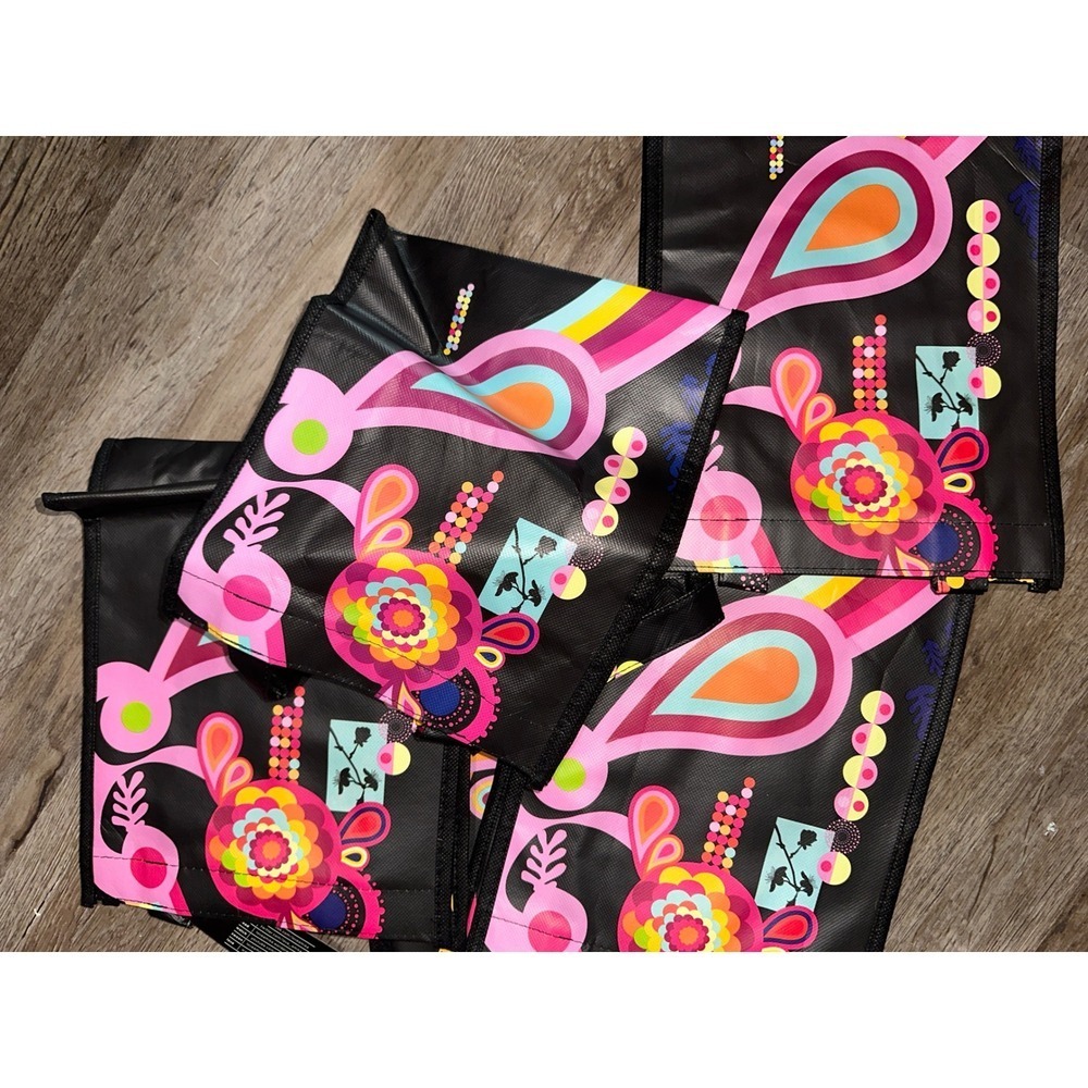 Amika Reusable Shopping Tote Bags Bundle 5 Pack Black Floral Paisley Print hair - Picture 2 of 2